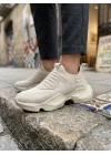 BA0402 Bağcıksız Rahat Yüksek Taban Krem Süet Erkek Spor Ayakkabı