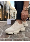 BA0402 Bağcıksız Rahat Yüksek Taban Krem Süet Erkek Spor Ayakkabı