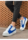 Ba0423 Boa Kalın Yüksek Taban Beyaz Mavi Bağcıklı Spor Erkek Ayakkabı Erkek Günlük Ayakkabı