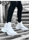 BA0444 Bağcıksız Rahat Yüksek Taban Beyaz Erkek Spor Yarım Bilek Bot