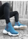 BA0444 Bağcıksız Rahat Yüksek Taban Mavi Erkek Spor Yarım Bilek Bot