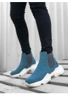 BA0444 Bağcıksız Rahat Yüksek Taban Mavi Erkek Spor Yarım Bilek Bot