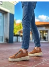 BA0505 Çengel Bağcıklı Taba Renk Yüksek Tabanlı Günlük Ayakkabı