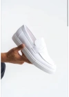 BA0580 Bağcıksız Kuşaklı Yüksek Taban Beyaz Cilt Erkek Ayakkabı