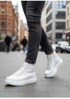 BA0713 Bağcıklı Beyaz Yüksek Taban Erkek Tarz Spor Bot
