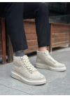 BA0713 Bağcıklı Süet Bej Yüksek Taban Erkek Tarz Spor Bot