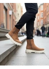 BA0777 Süet Taba Krem Taban Çift Fermuarlı Erkek Yarım Bilek Bot