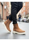 BA0777 Süet Taba Krem Taban Çift Fermuarlı Erkek Yarım Bilek Bot