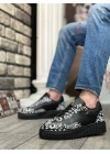 Ba0802 Boa Gotik Desenli Siyah Yüksek Taban Erkek Erkek Günlük Ayakkabı