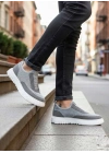 BA0911 Özel Örme Triko Deri Tozu Detaylı Gri Günlük Spor Ayakkabı