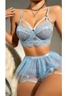 Bebe Mavi Bel Tüllü Kadın Seksi Fantezi Jartiyer Takım 2059