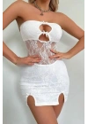 Beyaz Dantel İşlemeli Göğüs Dekolteli Seksi 5081