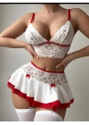 Beyaz Etekli Kırmızı Dantelli Fantezi Kostüm 2058