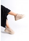 BIANA Bağcıklı Ortopedik Taban Kadın Sneaker Spor Ayakkabı CTT - Ten