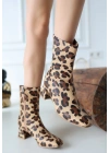 Birta Leopar Cilt Streç Topuklu Kadın Bot