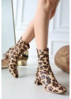 Birta Leopar Cilt Streç Topuklu Kadın Bot
