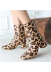 Birta Leopar Cilt Streç Topuklu Kadın Bot