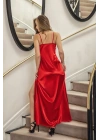 DANTELLİ UZUN YIRTMAÇLI SATEN GECELİK ELBİSE STRİNG TAKIM KIRMIZI (MGP31512)