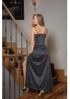 DANTELLİ UZUN YIRTMAÇLI SATEN GECELİK ELBİSE STRİNG TAKIM SİYAH (MGP31512)