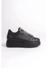 DELLA Bağcıklı Ortopedik Taban Taşlı Kadın Sneaker Spor Ayakkabı  CST - Siyah