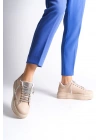 DELLA Bağcıklı Ortopedik Taban Taşlı Kadın Sneaker Spor Ayakkabı CTT - Ten