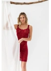 DEVORE TRANSPARAN BABYDOLL STRİNG TAKIM BORDO (MGP31842)