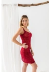 DEVORE TRANSPARAN BABYDOLL STRİNG TAKIM BORDO (MGP31842)