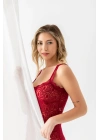 DEVORE TRANSPARAN BABYDOLL STRİNG TAKIM BORDO (MGP31842)