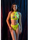 FANTEZİ LASTİK ŞERİT SÜTYEN KÜLOT TAKIM NEON SARI (MGP6641)