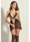 FANTEZİ PİLELİ BABYDOLL TAKIM SİYAH (MGP6352)