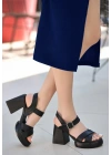Jaina Siyah Cilt Topuklu Kadın Sandalet