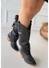 Jeoni Siyah Cilt Topuklu Kadın Çizme