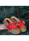 Jude Kırmızı Saten Ayıcıklı Kadın Terlik