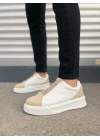 JY007 Alba Bağcıksız Süet Cilt Erkek Günlük Sneaker Ayakkabı SCBT Bej/Beyaz