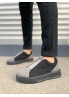 JY007 Alba Bağcıksız Süet Erkek Günlük Sneaker Ayakkabı SST Gri/Siyah