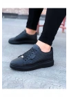 JY01 Bront Bağcıklı Cilt Delikli Erkek Günlük Sneaker Ayakkabı CST Siyah
