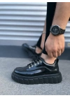 JY010 Cloud Bağcıklı Rugan Erkek Günlük Sneaker Ayakkabı RST - Siyah