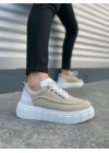 JY010 Cloud Bağcıklı Süet Erkek Günlük Sneaker Ayakkabı SBT - Krem/Beyaz
