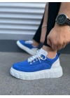 JY010 Cloud Bağcıklı Süet Erkek Günlük Sneaker Ayakkabı SBT - Mavi/Beyaz