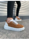 JY010 Cloud Bağcıklı Süet Erkek Günlük Sneaker Ayakkabı SBT - Taba/Beyaz