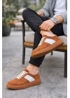 JY011 Line Erkek Günlük Bağcıklı Süet Spor Sneaker Ayakkabı STT - Taba/Beyaz