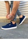 JY0118 REX Bağcıklı Keten Kumaş Erkek Günlük Sneaker Ayakkabı KBT - Lacivert