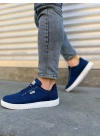 JY0118 REX Bağcıklı Keten Kumaş Erkek Günlük Sneaker Ayakkabı KBT - Lacivert