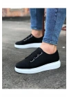 JY026 Astor Erkek Günlük Lastikli Cilt Spor Sneaker Ayakkabı CBT - Siyah