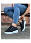 JY026 Astor Erkek Günlük Lastikli Cilt Spor Sneaker Ayakkabı CBT - Siyah