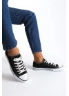 JY0422 Luke Bağcıklı Keten Kumaş Erkek Günlük Sneaker Ayakkabı KBT - Siyah