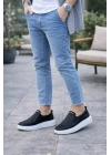 JY049 Ease Bağcıksız Erkek Günlük Cilt Spor Sneaker Ayakkabı CBT - Siyah