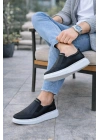 JY049 Ease Bağcıksız Erkek Günlük Cilt Spor Sneaker Ayakkabı CBT - Siyah