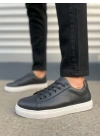 JY122 Mode Bağcıklı Cilt Erkek Günlük Sneaker Ayakkabı CBT - Siyah