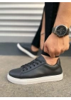 JY122 Mode Bağcıklı Cilt Erkek Günlük Sneaker Ayakkabı CBT - Siyah